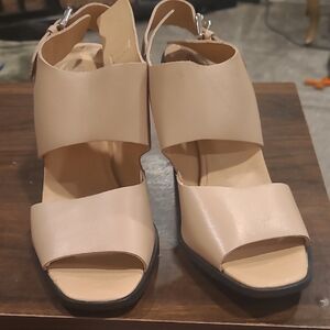 Topshop Beige Open-Toe Block Heel Sandals